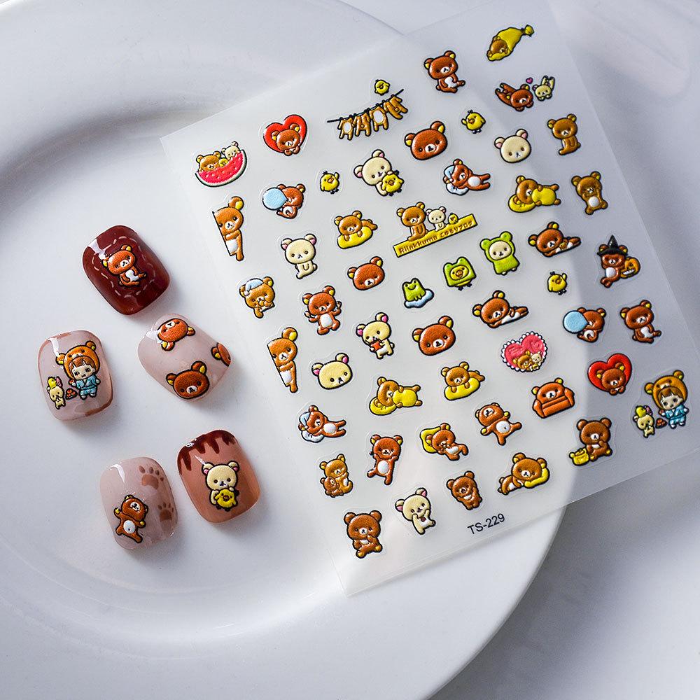 Cute Mochi Frog 5D Waterproof Nail Stickers - Embossed Green Bean Design for Nail Art