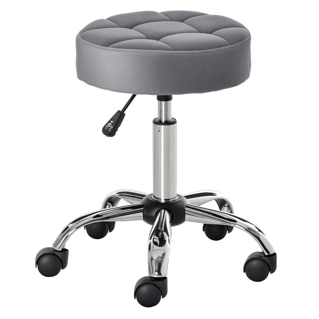 Salon Chair with Wheels Rolling Stool Height Adjustable Swivel Salon Stool Velvet Touch Foam Chrome Base Light Gray 35 x 35 x 49-61 cm