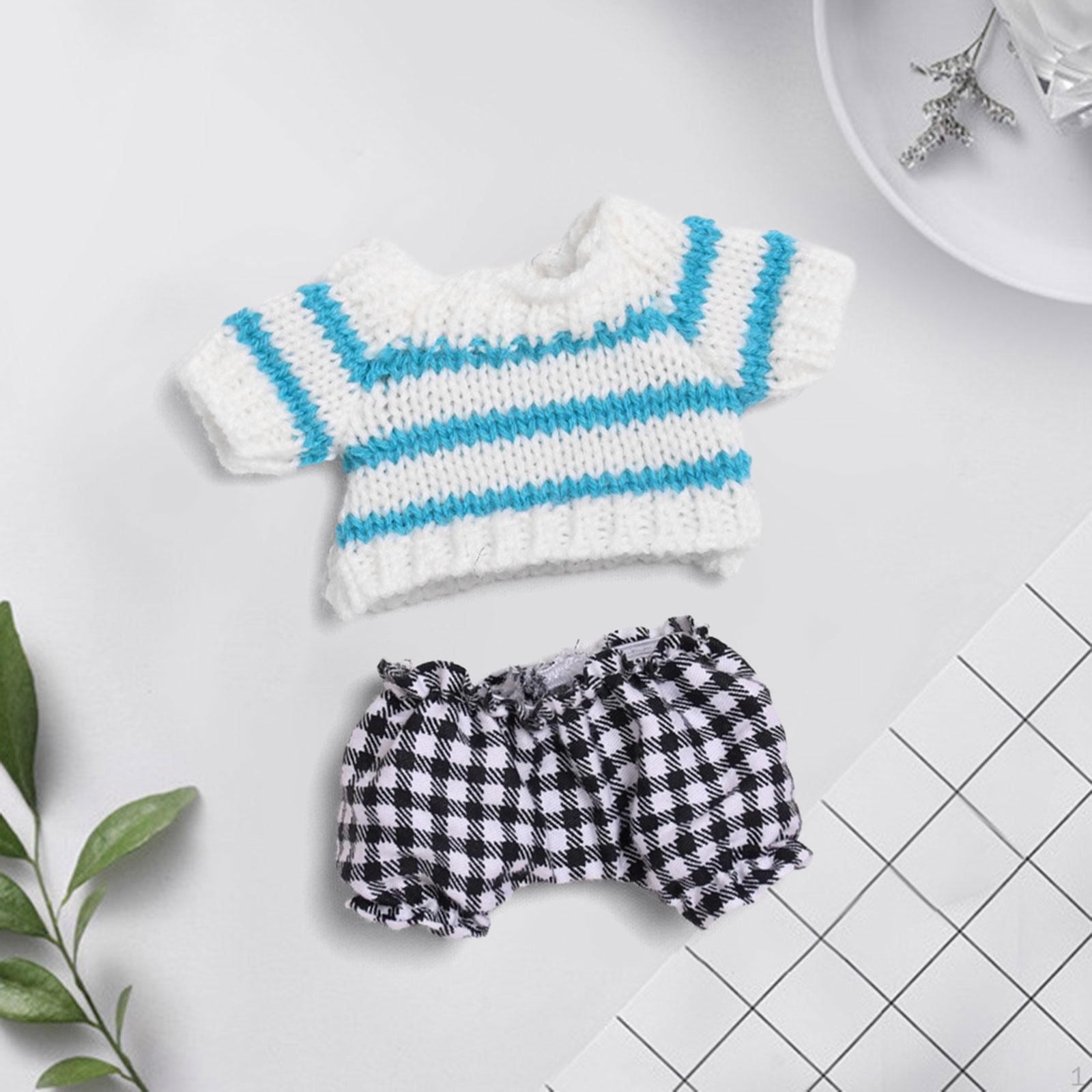 

2 Pack of Miniature Doll Clothes with Striped Sweater and Pants for 15-17cm Dolls, Suitable Checkered Pants