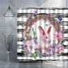 Happy Spring Easter Wreath Shower Curtain Watercolor Rabbit Bunny Flower Black and White Stripes Background Bath Curtain Hook