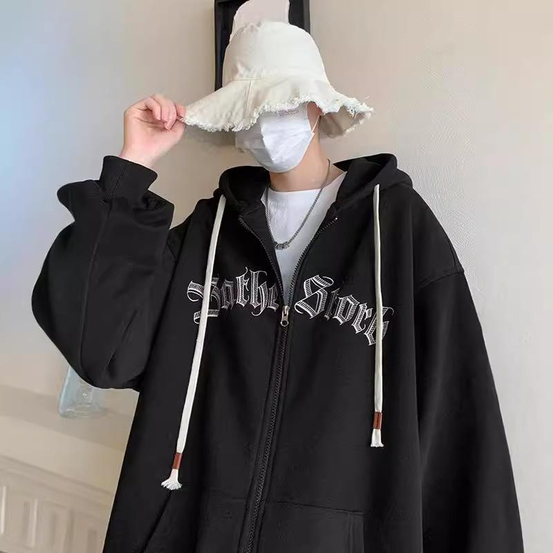 Men's autumn and winter hooded cardigan jacket Men's loose zipper printed long-sleeved hoodie