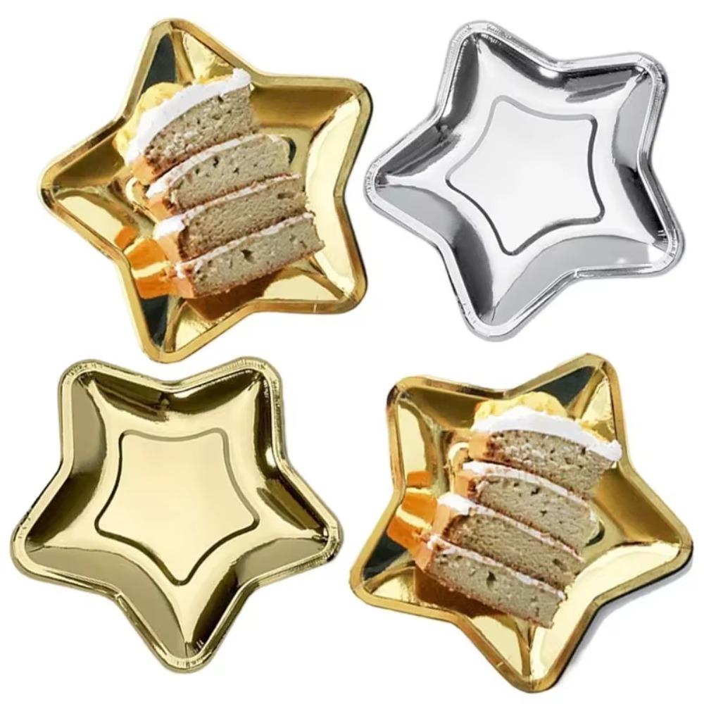 20pcs Gold/Silver Five Pointed Star Paper Plate Disposable Dessert Tray Paper Plate Christmas
