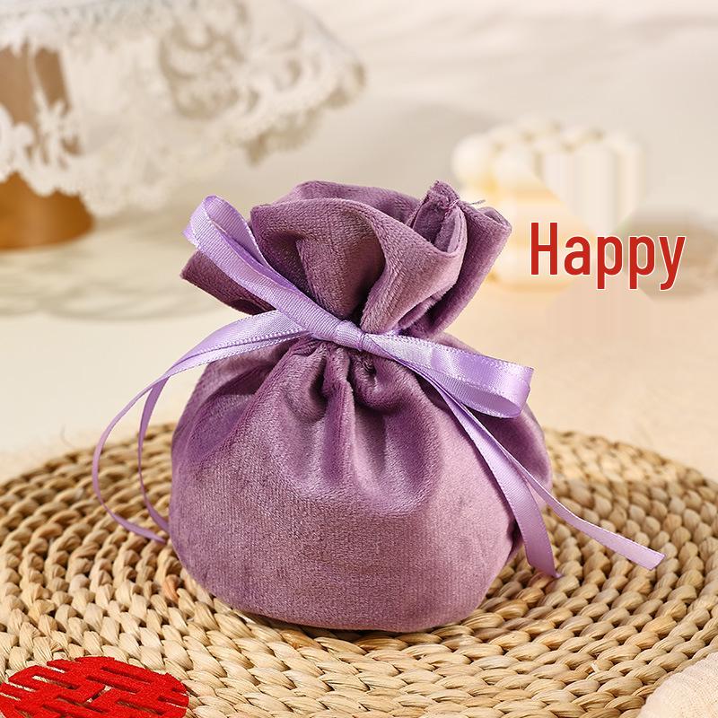 European Style Velvet Round Candy Bag - Creative Wedding & Festival Favor with Drawstring