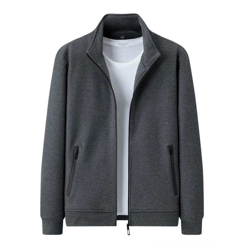 Men's Stand Collar Zip Up Jacket Solid Color Cotton Coat for Men Sweatshirt for Spring and Autumn, Youth Sportswear, Running Casual Loose Jacket