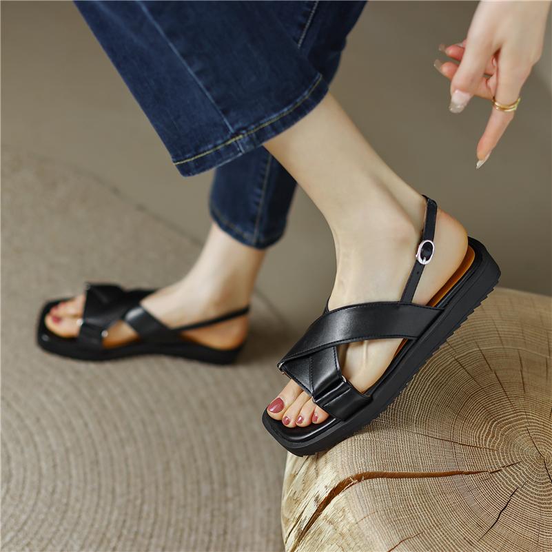 Meotina Sandálias femininas plataforma plana de bico quadrado sandálias de fivela da moda sandálias de design feminino sapatos de verão bege tamanho grande 43