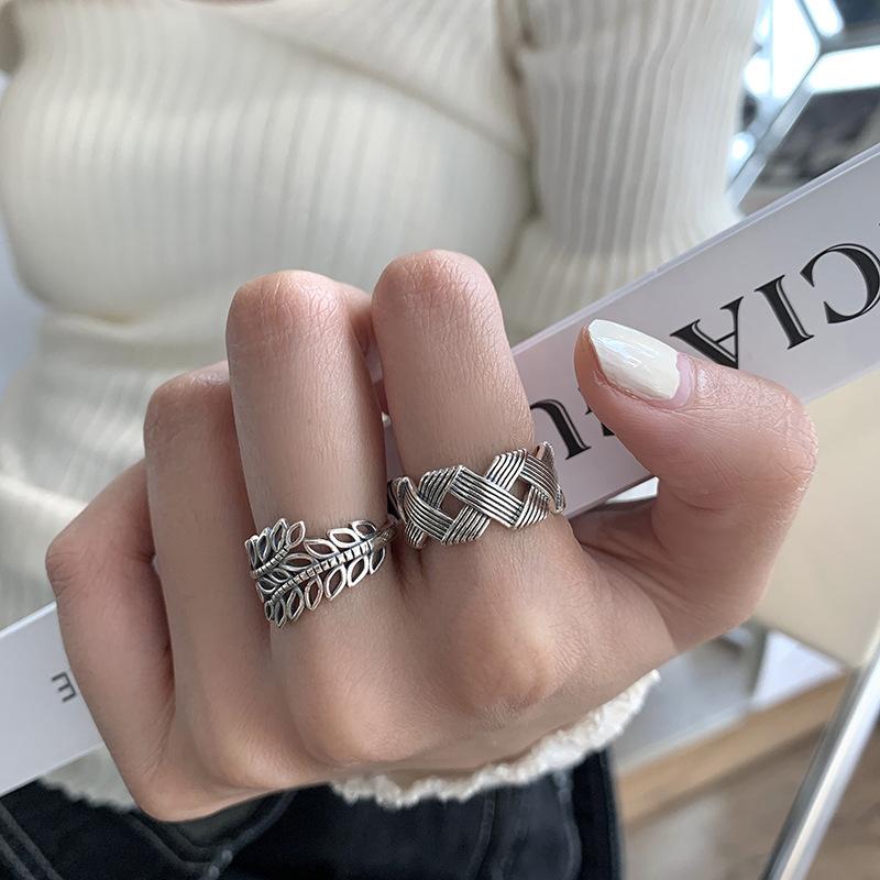 S925 Sterling Silver Ring Women's Retro Cold Wind Ring Old Texture Cross Twist Braided Ring Hipster Ring Jewelry