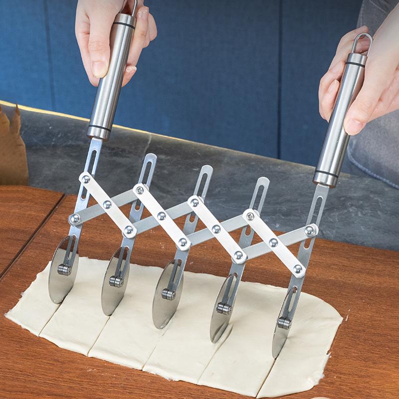 Stainless Steel Pizza Slicer Multi-Purpose 5-Wheel Pastry Cutter Dough Divider Roller Anti-Slip Cookie And Pastry Knife Cutter