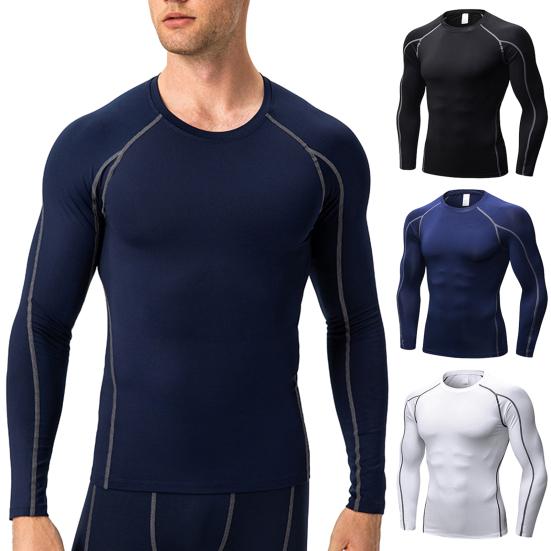 

Мужская летняя спортивная футболка с длинным рукавом, эластичная круглая шея, впитывающая пот, быстросохнущая, мягкая, дышащая, контрастного цвета, фитнес-топ S белый