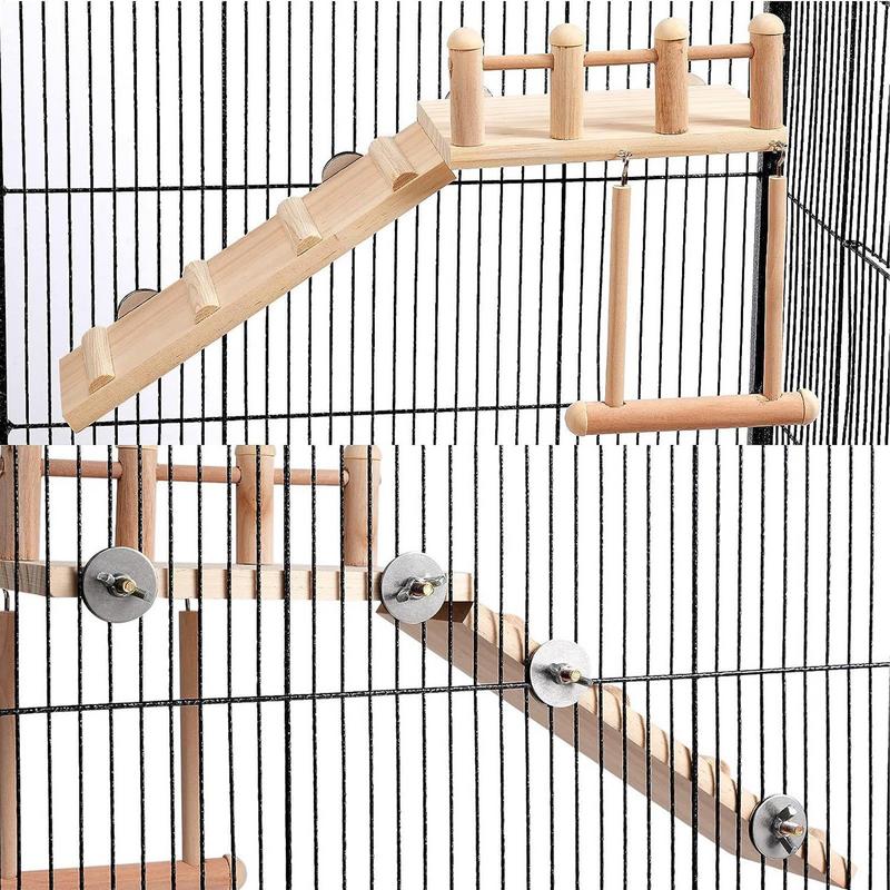 Bird Playground For Cage Natural Wood Parrot Perch Lovebird Cage Ladder Swing Toys For Macaw Cockatiel Wood Parakeet Play