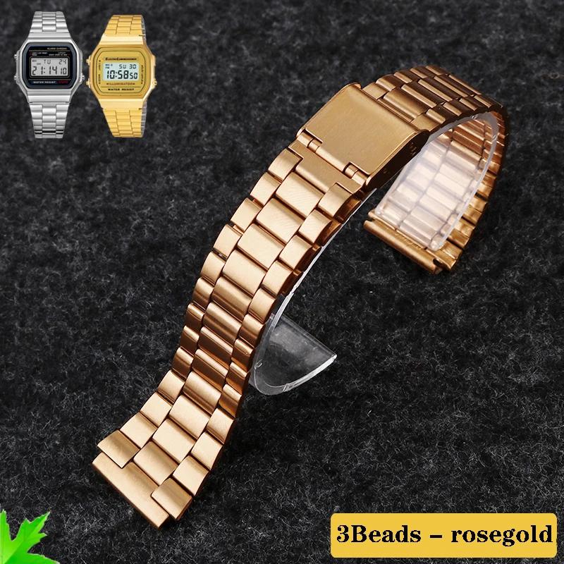 Correa de acero fino para reloj Casio correa de muñeca de acero a158 / a159 / A168 /a169 /b650 /aq230/ 700 serie de relojes pequeños dorados Correa de 18 mm