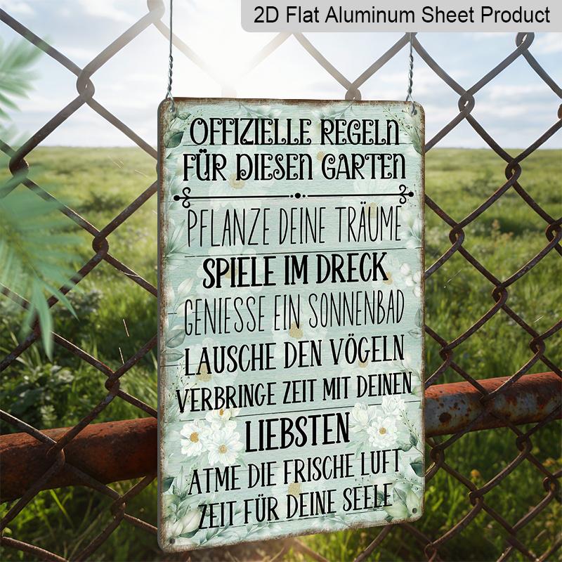 2D Flat, 1pc "Official Rules For This Garden" Aluminium Sign - 8"x12" English Garden Rules Decor, Floral Daisy Vintage Wall Art, Perfect for Patio