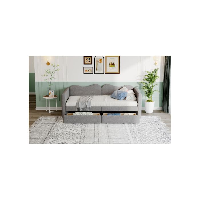 Lit D'enfant - MUVOE - 90x200 Cm - Tiroirs De Rangement - Tissu Teddy - 2 Places