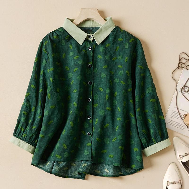 

DIMANAF 2023 Женщины Летняя Литература и Искусство Свободная Рами Принт Весна Лето Тонкая контрастная рукавная красочная рубашка для женщин