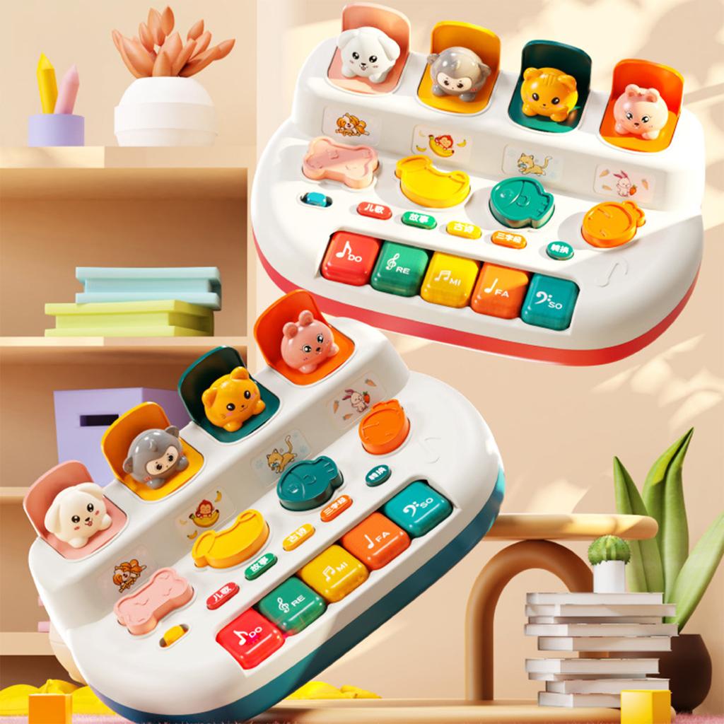 Cute Animals Pop-Up Toys with Music Multidimensional Training Electric Piano Enlightenment Toy for Toddler Preschool Games Gift