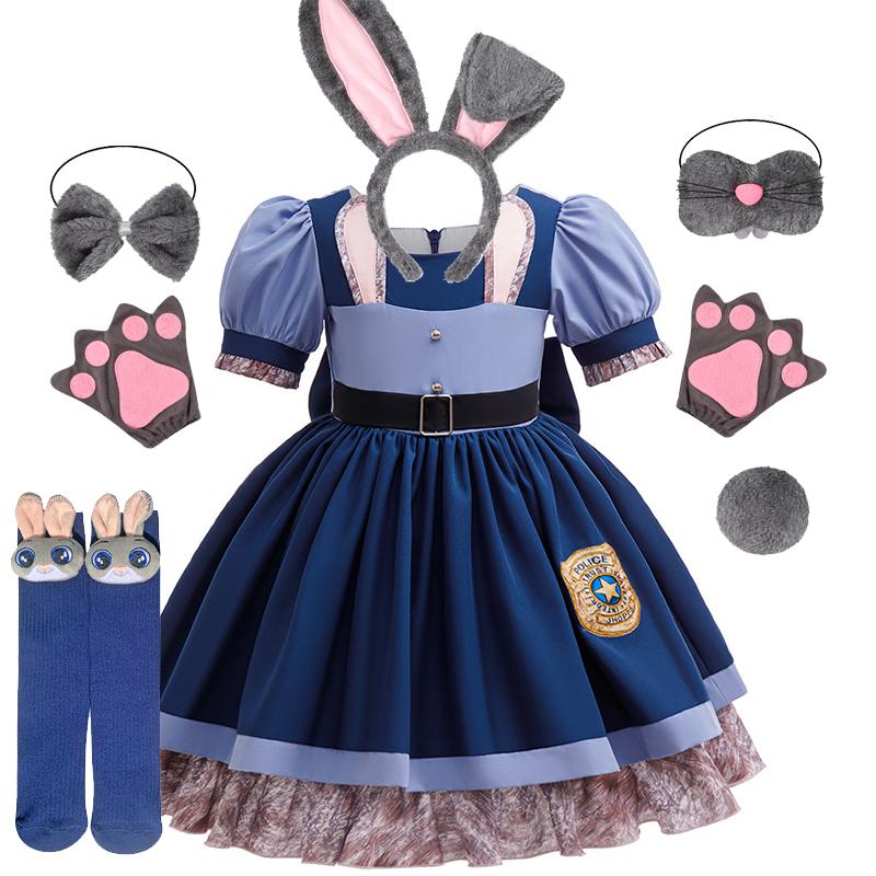 Girls Judy Bunny Police Officer Dress Zootopia 2 Bunny Costume for Kids Cosplay Dress With Accessories Fancy Outfits