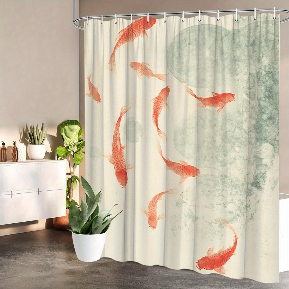 

Red Carp Swimming Shower Curtain Simple Watercolor Design Elegant Bathroom Decoration, With 12 Hooks, Suitable For Bathtub W60H190(CM)-1 Pcs