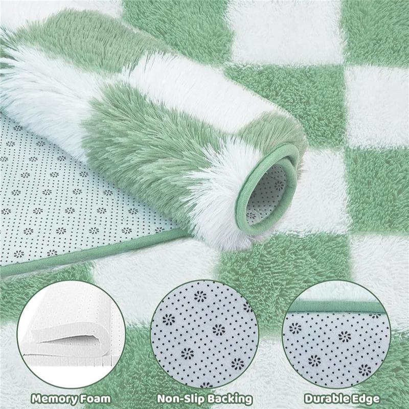 Karierte Runde Badezimmerteppiche, Maschinenwaschbarer Badteppich für Badezimmer Rutschfest Wasserabsorbierend Badematte Weich Plüsch Retro Kreis Badezimmermatte