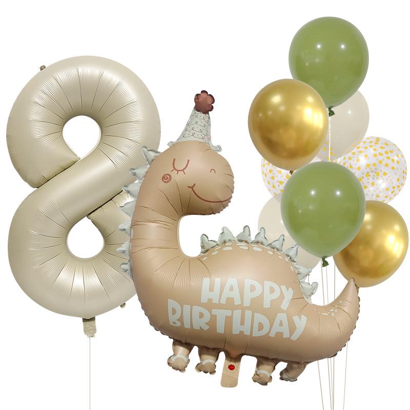 Retro Matte Caramel Dinosaur Balloon Set for Birthday Photo Props