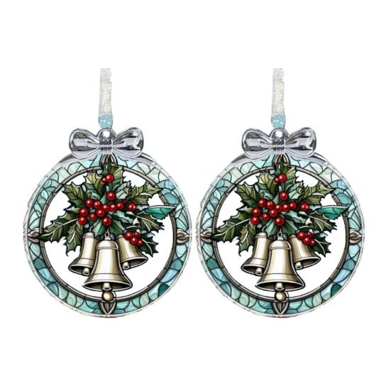 Yousheng Bell Stained Glass Orament Small Bell Suncatcher Window Christmas Tree Hanging Ornaments for Christmas Home Decor