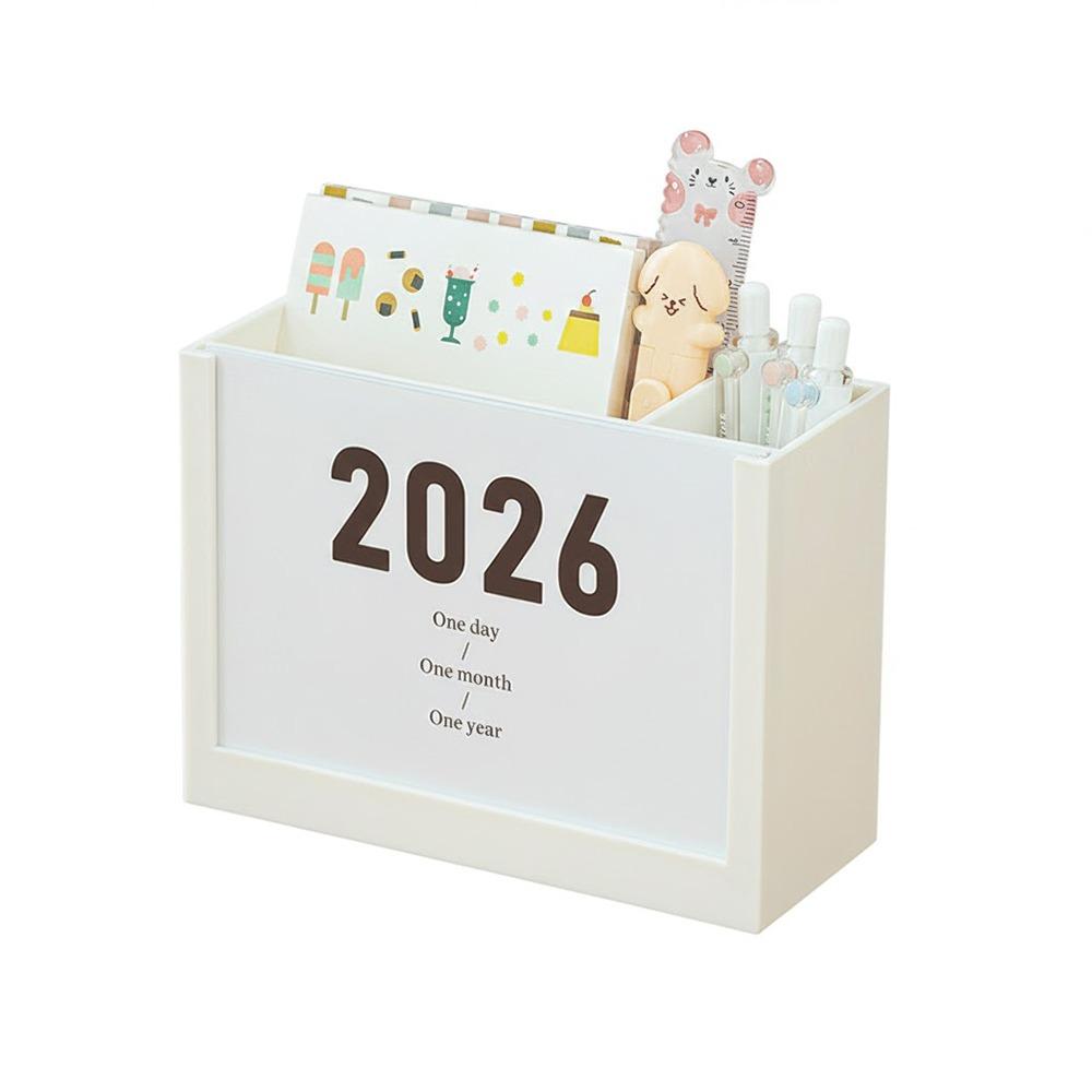 Self-discipline Plan 2026 Desk Calendar Multicolor Plastic Makeup Brush Holder Two Grids Multi-Function Pencil Container Office