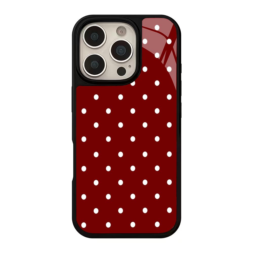 Fashionable white round dot glass phone case suitable for iPhone 17 16 15 14 13 12 11 Pro/Max/Plus anti drop and shockproof