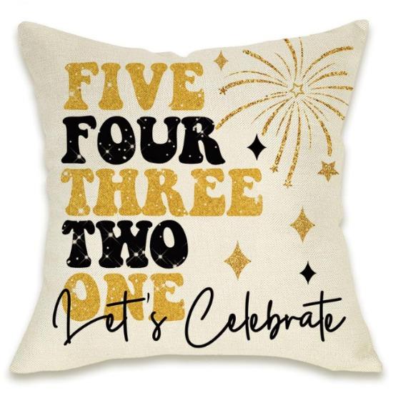 Szczęśliwego Nowego Roku Poszewka na Poduszkę Fajerwerki Szampan Zegar Seria Sofa Dekoracja Sypialni Lniana Poszewka na Poduszkę