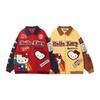 Unisex Oversized Cotton Baseball Jacket With Retro Cartoon Cat Embroidery Streetwear Casual Outerwear