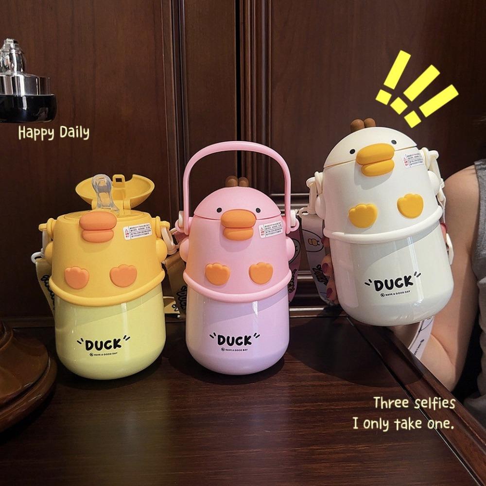 With Straw Vacuum Flask Stainless Steel Bouncing Vacuum Cup Cute Insulated Water Bottle Children