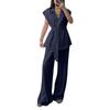 Women's 2-Piece Fashionable Casual Sleeveless Tie Front Cardigan And Pants Set