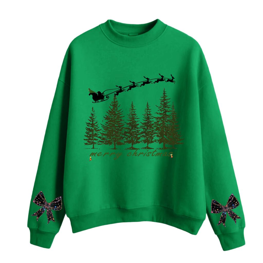 Moletom Feminino Casual de Moda com Gola Redonda, Manga Longa e Estampa de Natal