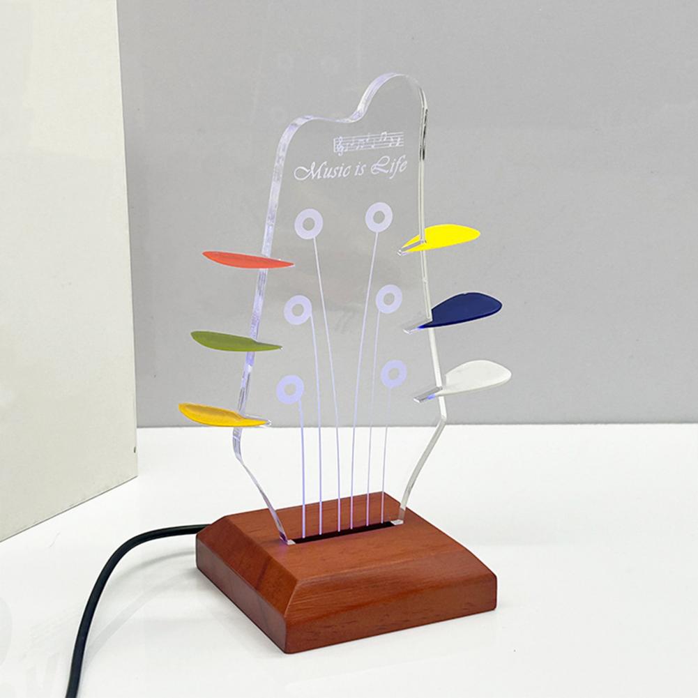 Light-up Guitar Pick Holder Clear Acrylic Guitar Pick Holder With Wooden Base Electric Guitar Headstock Shape Pick Holder