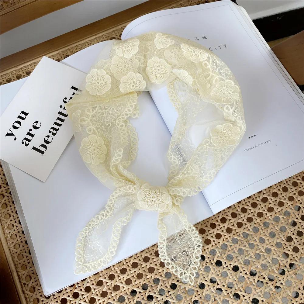 Flower Lace Triangle Scarf Women's Spring and Autumn Summer Korea Hollow Fashion Scarf Small Headscarf Strap Decoration