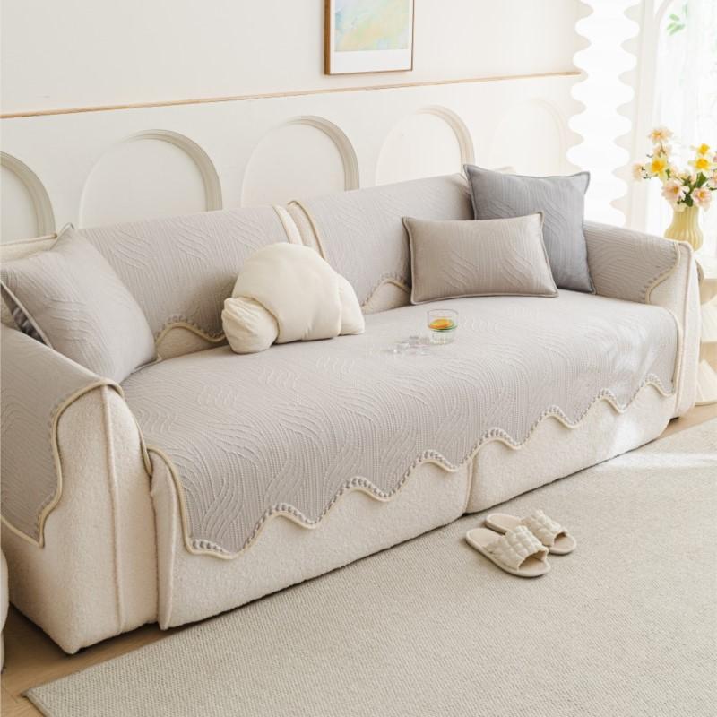 Solid Chenille Sofa Cover Non-Slip  Summer Cooling Irregular Couch Protector Elegant Home Decor Throw Cushion Slip-Resistant