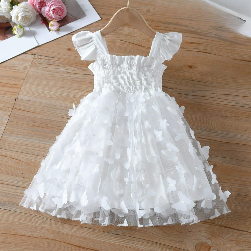 Girls' Western Style Dress Summer Ins Style Three-dimensional Butterfly Sling Waist Princess Vest Gauze Skirt