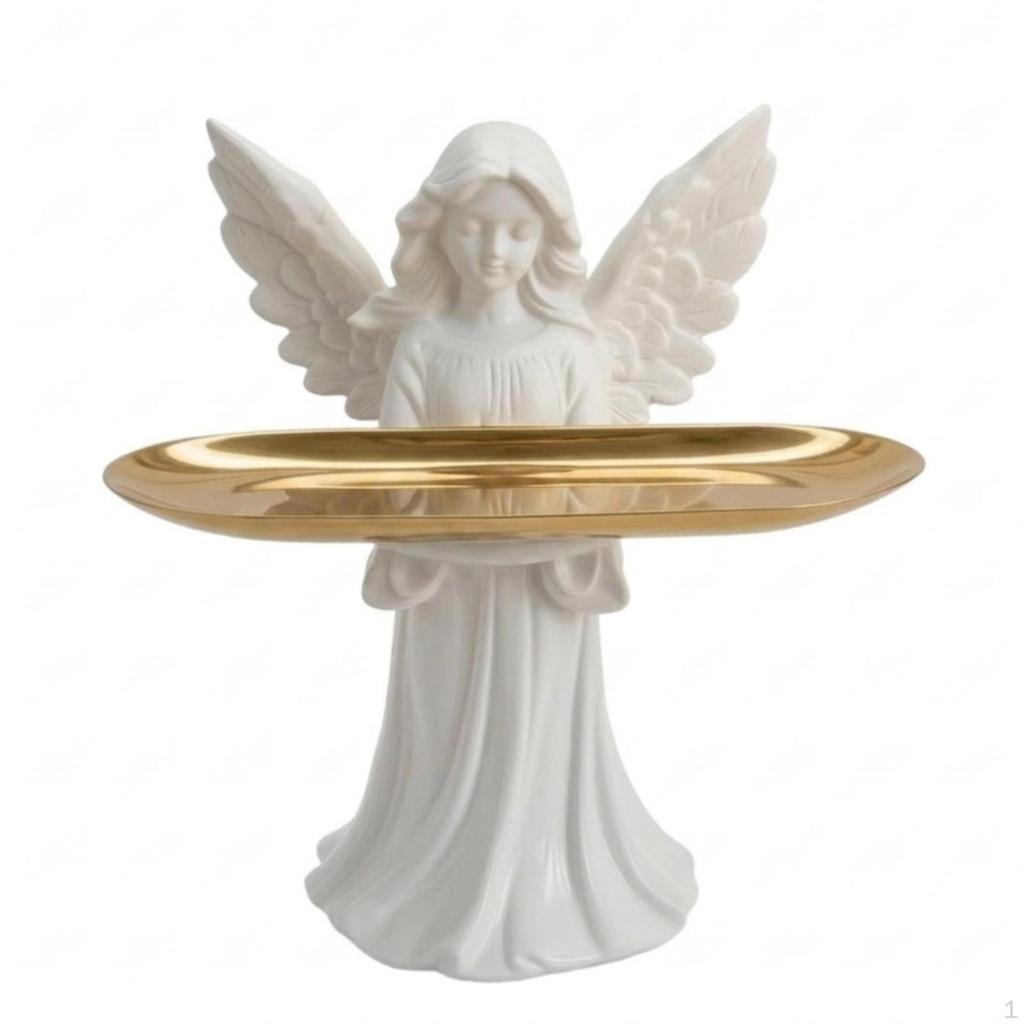 Angel Statue with Tray Angelic Figure Sculpture Decorative Decor for Vanity, Dresser,