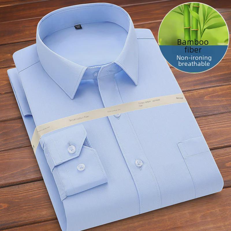 Men's Non-Iron Bamboo Business Casual White Shirt - Easy Care, Machine Washable
