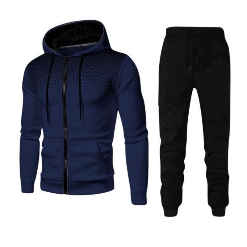2024 Men Autumn Winter Polka Dots Hoodie Zipper Closure Breathable Elastic Waist Drawstring Sweatpants Coat Set Clothing