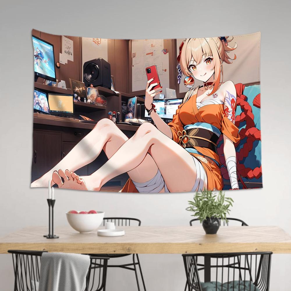 Yoimiya Animation G-Genshin I-Impact Tapestry Room Decor Wall Cloth Party Hanging Background Room Decor Baby Room