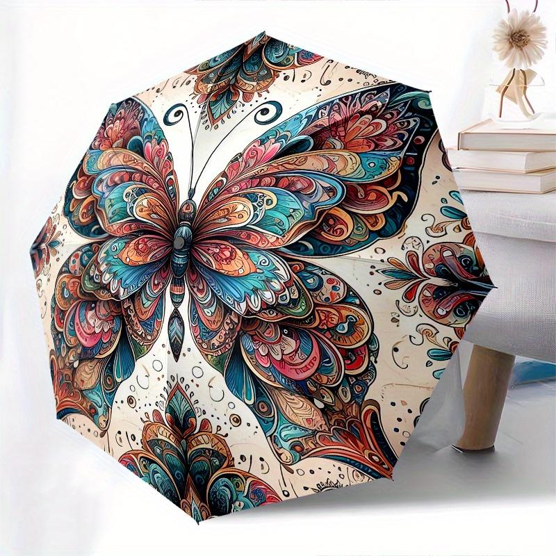 Butterfly, Mandala Theme Automatic Open/Close Umbrella, Portable 3 Fold Compact Umbrella for Men & Women, Valentine's Day Mother's Day Gift0725063