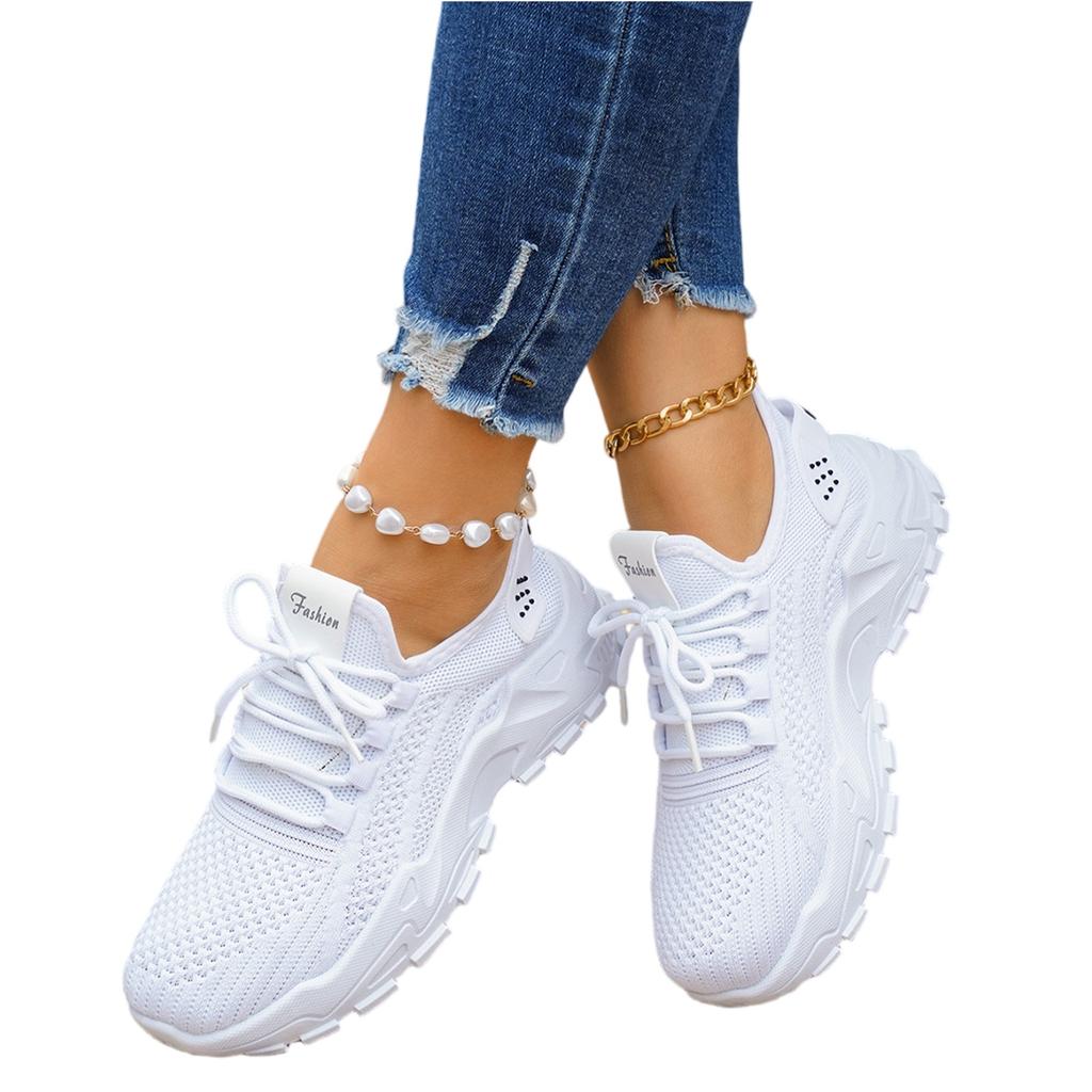 Women's Plus Size Fashion Knit Mesh Lace Up Breathable Casual Sneakers Lightweight Flexible Sole Walking Shoes for Daily Wear