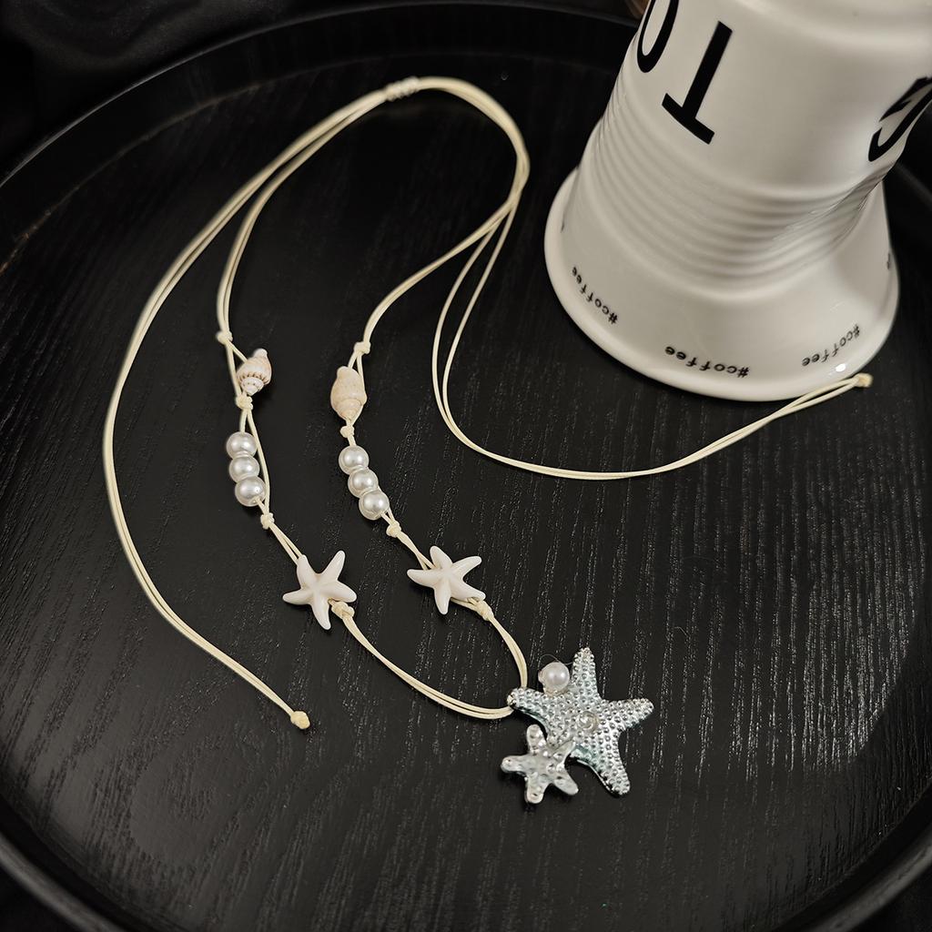 Fashion Dopamine Pearl Starfish Pendant Beaded Necklace Seaside Vacation Style Temperament Exquisite Atmosphere Collarbone Chain