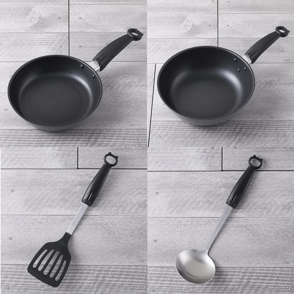 Kai Nyammy Cookware Set Perfect for Single Living or New Lifestyles Frying Cutting Measuring Measuring Spoon 17-Piece (Cat Design) - - Includes Pan,