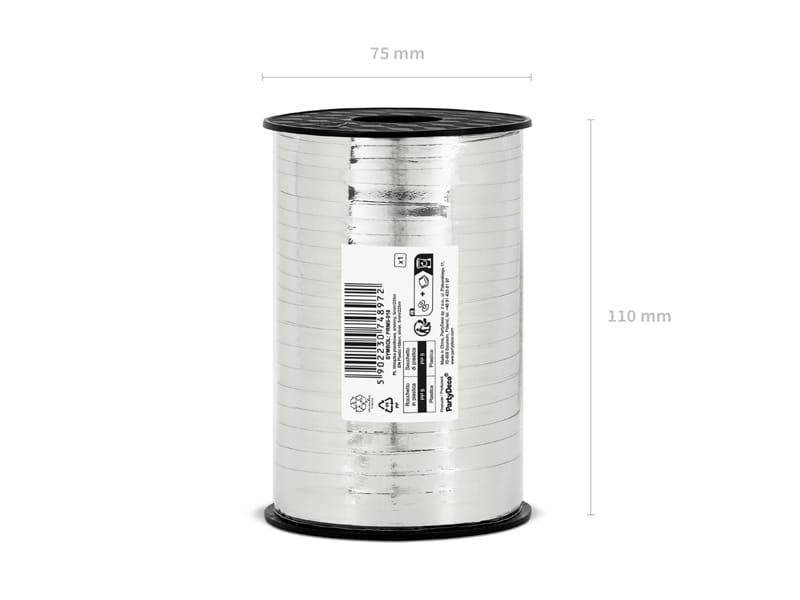 Partydeco Wstążka Plastikowa Srebrna 5Mm/225M