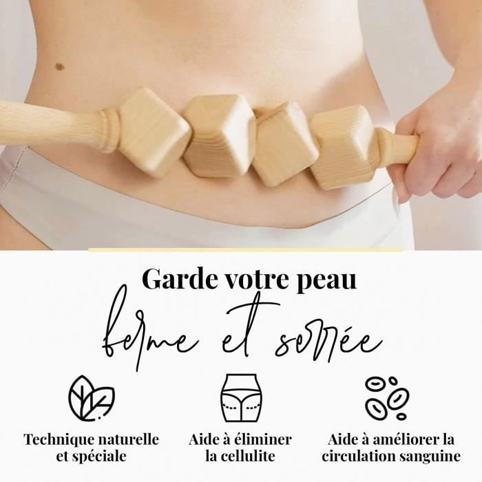 Masseur anti-cellulite - tuuli - rouleau de massage en bois - drainage lymphatique - 40x5 cm - mixte