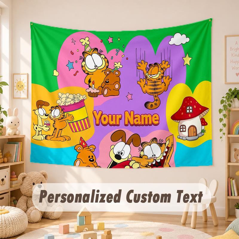 Custom Name Text Tapestry,Garfield Boho Wall Hanging, Decorative Backdrop Tapestry For Room
