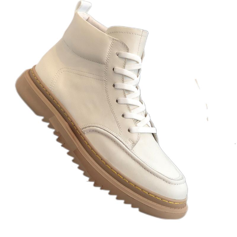 Fashion Men's round headed high top leather shoes Fashionable minimalist design style Daily office business walking motorcycle boots