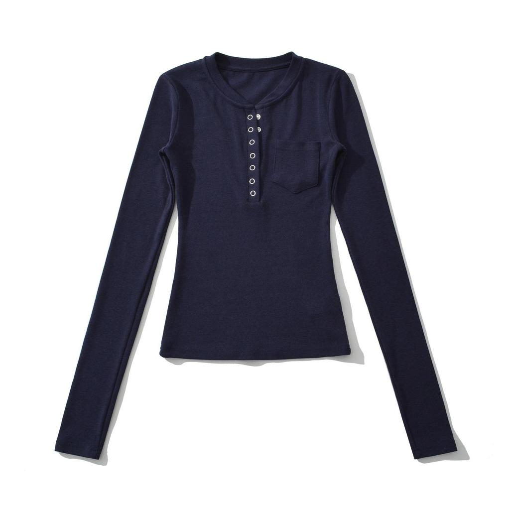 Women's Spicy American Button-Down Stand-Up Collar Faux Cashmere Slim Fit Base Layer Long Sleeve Top for Fall/Winter