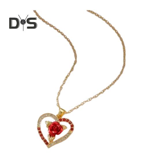 

Женское ожерелье со стразами в форме сердца и красной розы, кулон из полированного сплава контрастного цвета, символ страстной любви, украшение на шею для свиданий, повседневной носки, банкетов золотистый