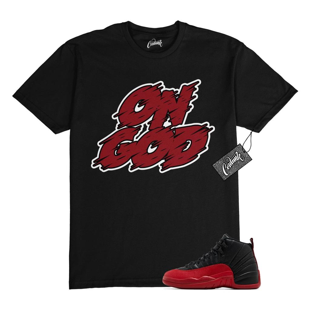 12 Flu Game 2025 Black Varsity Red T Shirt Match ONGOD