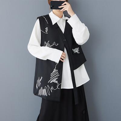 Women Spring Retro Black Vest Design Sense Irregular Personality Loose Fashion Women's Vest